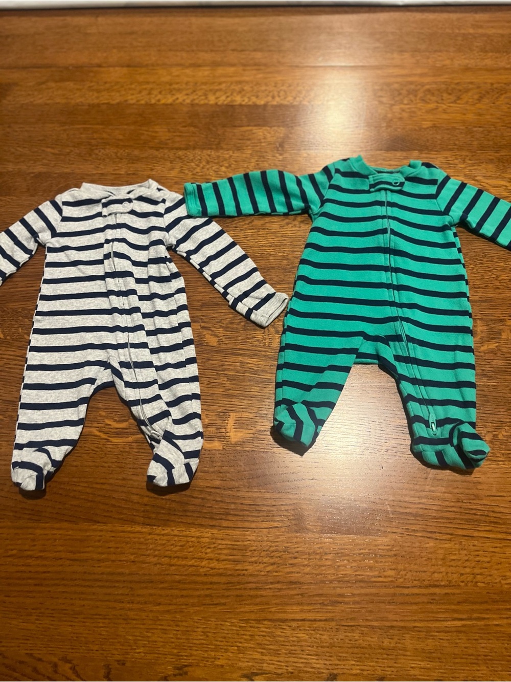 Carter's Striped Footed One-Pieces in Green and Navy set of 2 size newborn